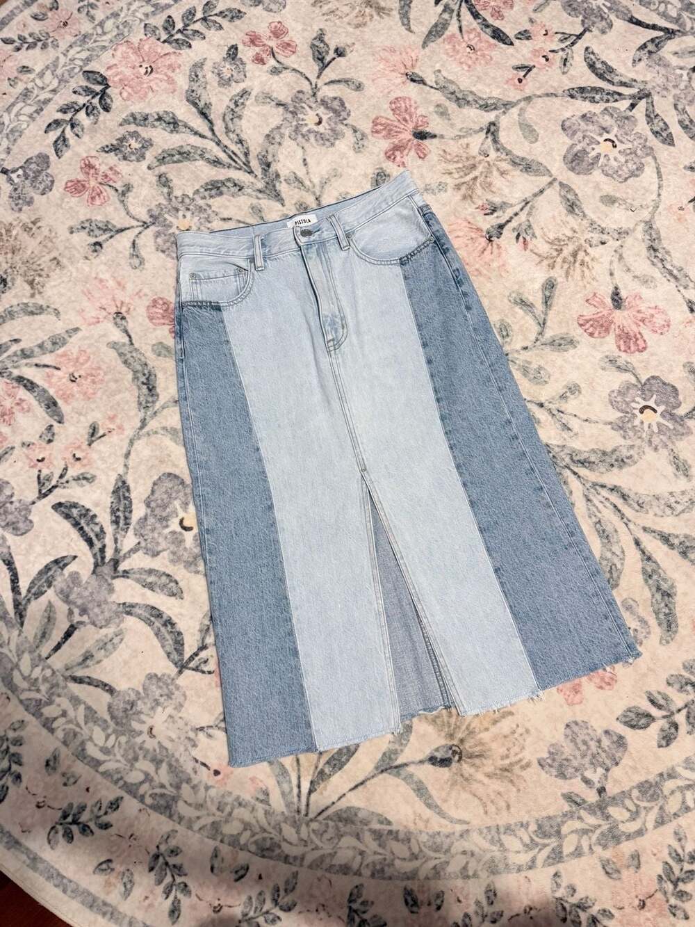 Pistola Two-Tone Denim Midi Skirt